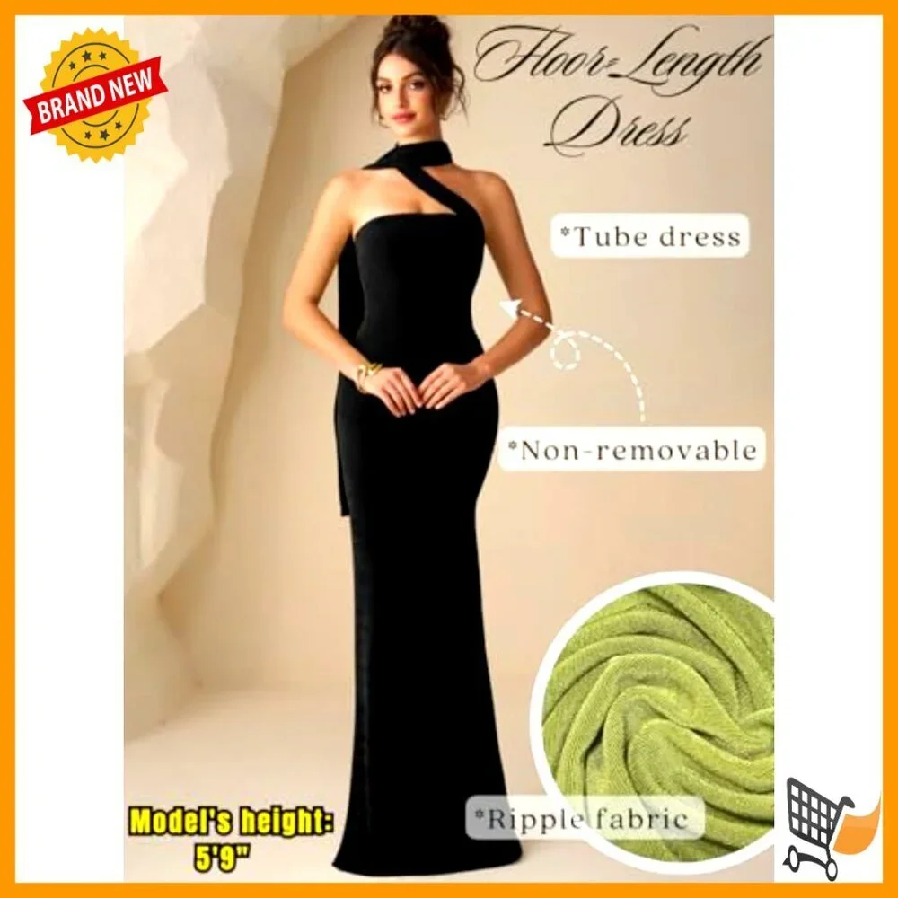 Strapless Long Formal Dress with Scarf, Elegant Cocktail Wedding Guest Outfit